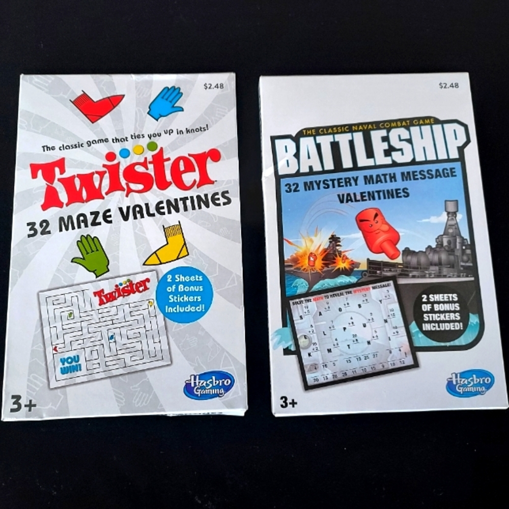 Hasbro Twister and Battleship Valentine Cards